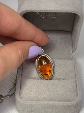 Sterling Silver Amber Pendant Necklace